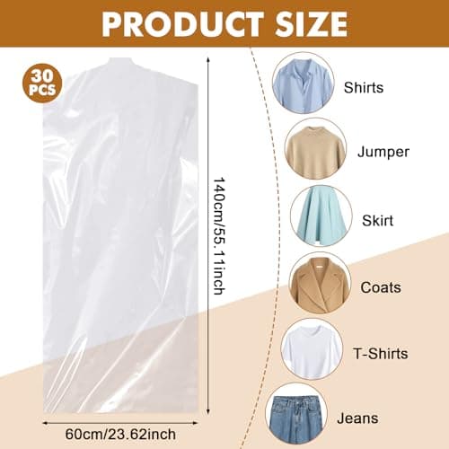Hejo 30 Pack Plastic Clothes Covers, 60x140cm Dry Cleaning Bags — view 3