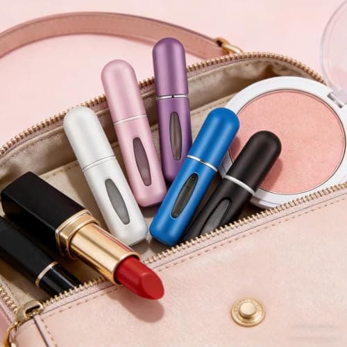 JITFLG 5 Pack 5ml Travel Perfume Bottle, Refillable Metal Atomiser with Bottom-Fill, Leakproof Fragrance Spray for Gym Airplane, Matte Aluminum in Pink Black Blue Silver Purple — view 5