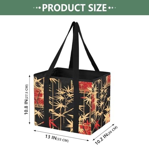 Quteprint Car Trunk Organizer, Japanese Bamboos 600D Oxford Foldable Storage Bag with Handles, 13.0x10.8x10.2in, Portable Collapsible Container for Groceries, Kitchen, Picnic & Travel — view 2