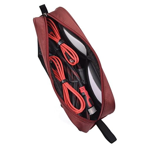Universal Electronics Accessories Travel Organizer - Zipper Mesh Adapter Case for Laptop, Notebook, Tablet, Power, Mouse, Cord, USB Accessories - Red — view 2