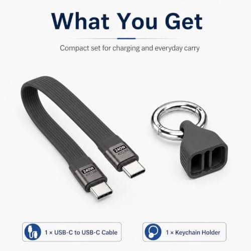 LANQEAOR 240W USB C to USB C Cable, Portable Keychain Type C Fast Charging Cable, Short PD Charging Data Cable for Phones, Tablets, Laptops, Travel and Everyday Carry (Black) — view 3