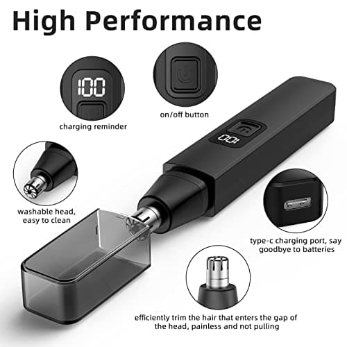 Nose Hair Trimmer, Rechargeable Cordless Painless Ear Eyebrow Trimming Tool Dual Edge Blades Razor Easy Cleansing with LED Light for Man Woman (Black) — view 5