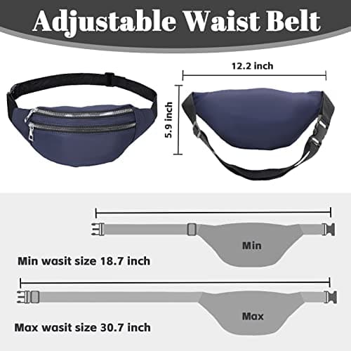 Blue Bum Bag Fashion Waist Pack Bumbag for Women Men Lightweight Fanny Pack with 2 Zip Pockets & Adjustable Strap, Large Belt Bag for Dog Walking Running Hiking Jogging — view 3