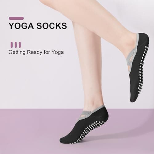 Tobfit 4 Pairs Pilates Socks for Women Non Slip Grip Sock Yoga Socks Ankle Grippy Sock Woman 4-PACK 03 — view 6