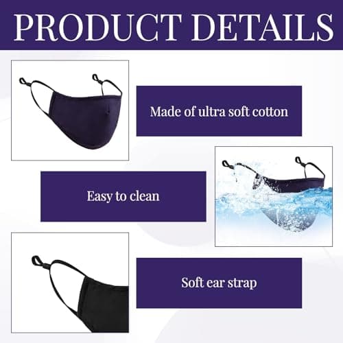 Grosion 4 PCS Reusable Cotton Face Masks with 2 Black Mask + 2 Navy Blue,Reusable Cotton Covering with Nose Wire for Glass Wearers,Washable and Breathable Fabric with Adjustable Ear Loops — view 3