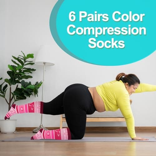 Zuimei 6 Pairs Women Plus Size Leg Compression Socks Wide Calf Compression Support Socks for Women Ideal for Flight Travel Varicose Veins XXL — view 6