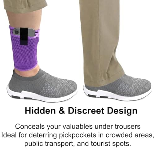 Concealed Ankle Security Pouch – Breathable Mesh Travel Wallet for Hidden Cash, Passport & Small Items – Invisible Leg Band for Flights, Hiking, Festivals, Sports, Running (L-XL, Purple) — view 2