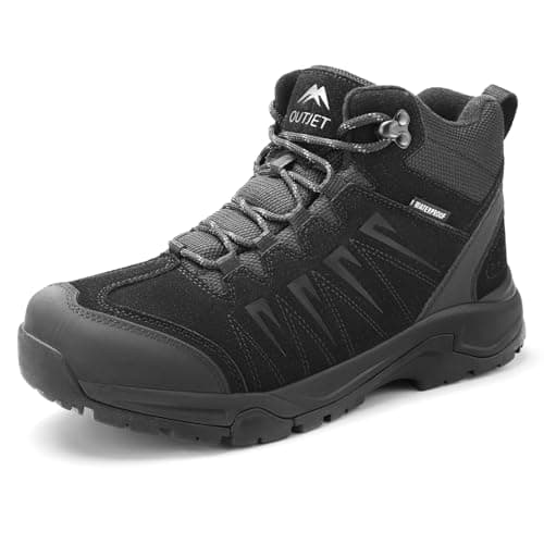 OUTJET Men's Waterproof Walking & Hiking Boots Lightweight, Black