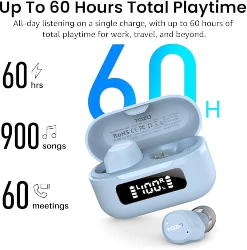 TOZO NC9 Hybrid Active Noise Cancelling Earbuds for Travel Work Calls, 45dB ANC Wireless Earbuds, 6-Mic ENC for Clear Calls, Deep Bass 60H Playtime IPX8 Bluetooth 5.3 Ear Buds with App for Custom EQ — view 4