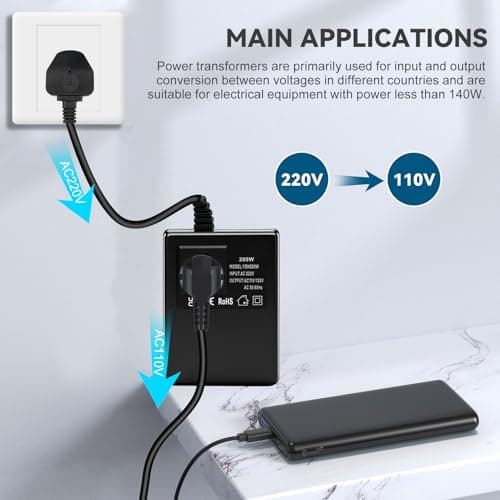 Jadeshay 220V to 110V Transformer 200W Voltage Converter UK Plug to US Step Down Transformer with Temperature Protection, Travel Power Adapter for Low Power Devices, Phones, Tablets, POS Machine — view 3