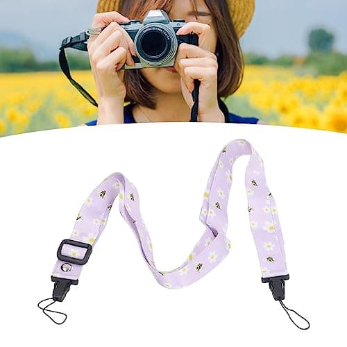 Camera Strap, 1.2m Camera Strap Belt, Printed Pattern Multifunctional Shoulder Neck Strap for Mini 12 11 8 9 Camera (Purple Daisy) — view 5
