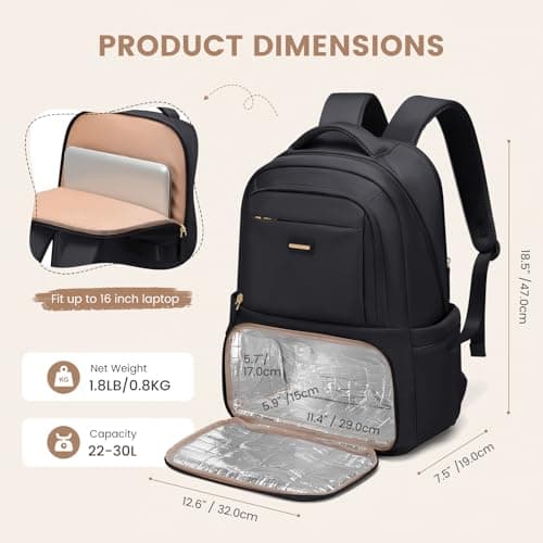GOLF SUPAGS Lunch Backpack 16 Inch Laptop Backpack with Insulated Cooler Lunch Box Food Bag for College Work Camping Picnics (Black) — view 5
