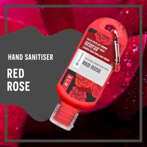 Palm Safe Red Rose 3 Pack 60ml Anti Bacterial Premium Hand Sanitiser Travel Size Refillable Clip Bottle Quick Drying Non Sticky Extra Moisturising Kills 99.9% of Viruses and Bacteria — view 3
