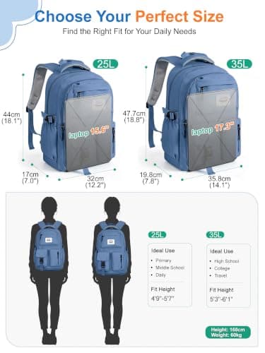 FIORETTO Lightweight School Backpack Womens, Cute School Bag for Teenager Girls, 15.6 Laptop Rucksack Backpack for School Casual Daypacks Travel Backpack for College Work Dark blue 25L — view 6