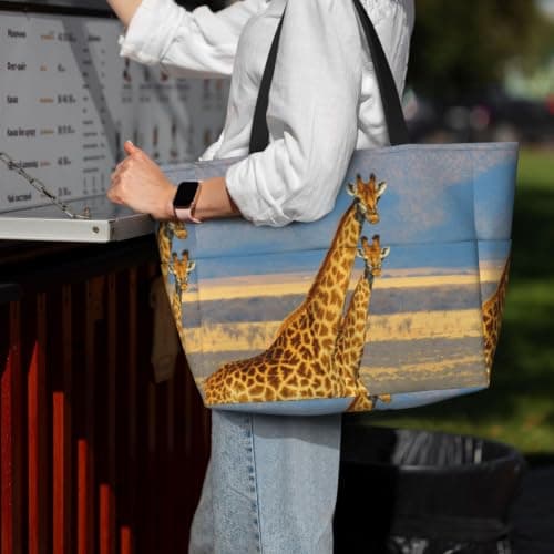 AACPPB Warm Gold Giraffe Pair Printed Oversized Beach Tote, Multi-Pocket Travel Bag, Lightweight Waterproof Pool Handbag — view 3