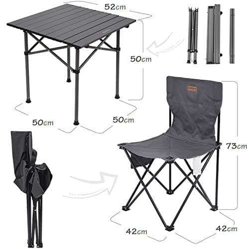 Rainberg Foldable Camping Table Set with 2 Chair, Outdoor Indoor Use for BBQ, Picnic, Garden Parties, Foldable Portable Design. (Small Table with 2 Chairs, Grey) — view 3