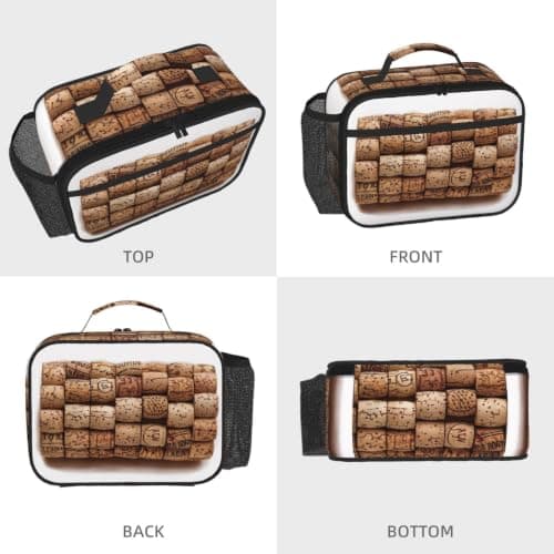 kkvhhyuo Portable Insulated Cooler Box with Side Mesh Pocke, Wine Cork Printed Lunch Bag for Office Work Picnic Travel — view 2
