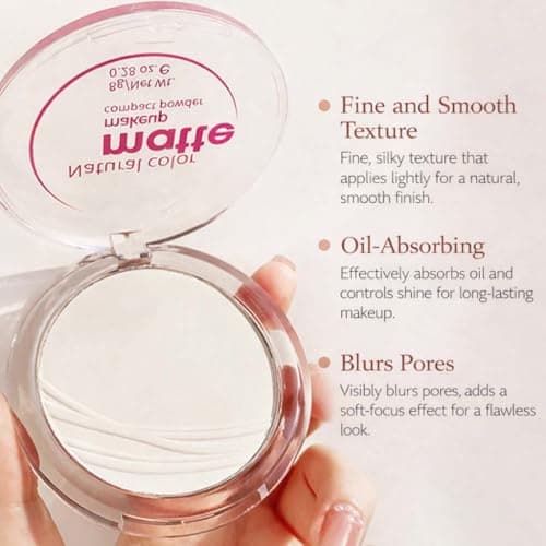 Pink Matte Makeup Compact Powder for Face Brightening & Setting - Lightweight Pressed Powder with Included Puff, Smooth Texture & Soft Matte Finish, 8g Travel-Friendly Case (Pink) — view 4