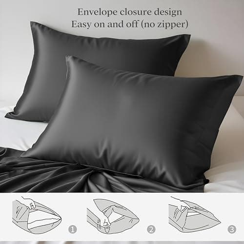 LINENWALAS 100% Organic Bamboo Pillow Cases 2 Pack, Soft Premium Bamboo Silk Pillow Cases for Hair and Skin, Standard Size Cooling Pillowcases with Envelope Closure (50x75 cm, Charcoal Grey) — view 2