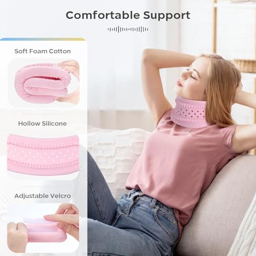 Yirochan Neck Brace for Neck Pain and Support - Silicone Foam Cervicorrect Neck Brace, Adjustable Neck Support Brace Breathable Cervical Collar for Sleeping Relieving Spinal Pain and Pressure (Pink) — view 2