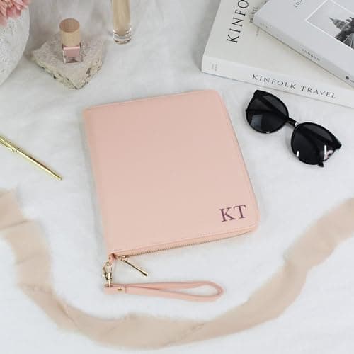 eBuyGB Personalised Travel Document Holder, Travel Wallet for Passport & Boarding Pass, PU Leather Case Organiser, Destination Wedding, Honeymoon Gift (Soft Pink) — view 2