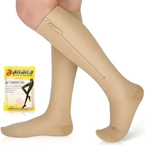 Ailaka 15-20 mmHg Zipper Compression Socks for Women Men, Closed Toe