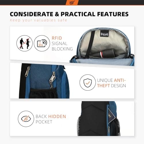SKYSPER Sling Bag RFID Crossbody Sling Backpack Cross Body Shoulder Bag Travel Hiking Daypack for Women Men(Blue,Medium) — view 3