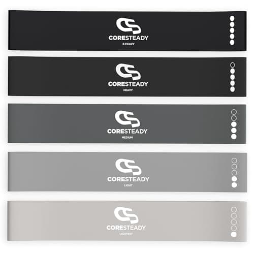 Coredisty Resistance Set of 5 - Mini Fitness & Loop Exercise Bands for Men & Women - Yoga, Body & Gym Sport Strength, Muscle & Tone - With E-Guide & Travel Bag