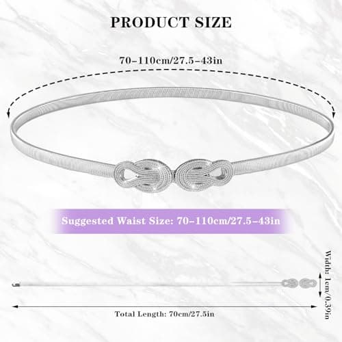 Amaxiu Elastic Skinny Waist Belt for Women - Metal Thin Versatile Stretch Chain Dress Belt - Silver Ladies Accessory — view 4