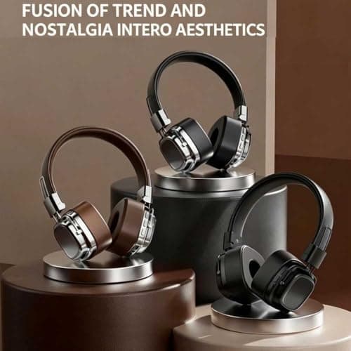 DOCANIO Retro Wireless Over Ear Headphones Bluetooth 5.3,40mm Composite Driver HiFi Stereo, Lightweight Leather Foldable Headphones for Travel Work khaki — view 5