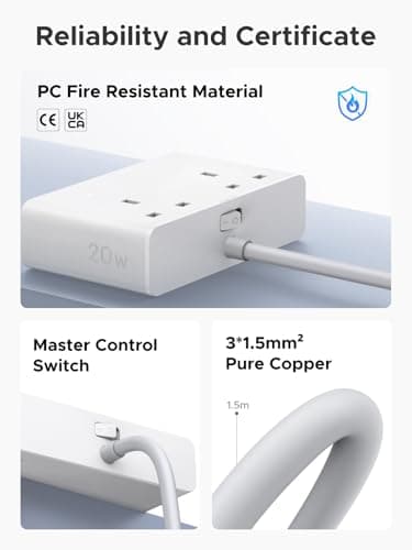 UGREEN Extension Lead 1.5M, 2 Way Power Strip with 4 USB Ports — view 4