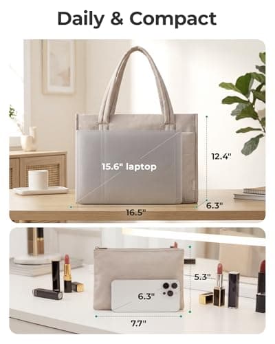 bagsmart Large Puffer Tote Bag, Padded 15.6" Laptop Work Handbag with Zip — view 5