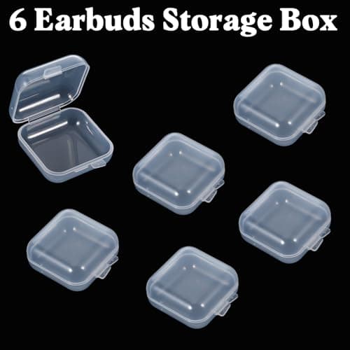 Sorcristy 6 PCS Mini Clear Storage Boxes, Earplug Case Organizer, Plastic Box Set, Mall Portable Square Bead Storage Box Organizer for Small Items, Beads, Jewelry, Crafts (1.34×1.34×0.7 Inches) — view 6