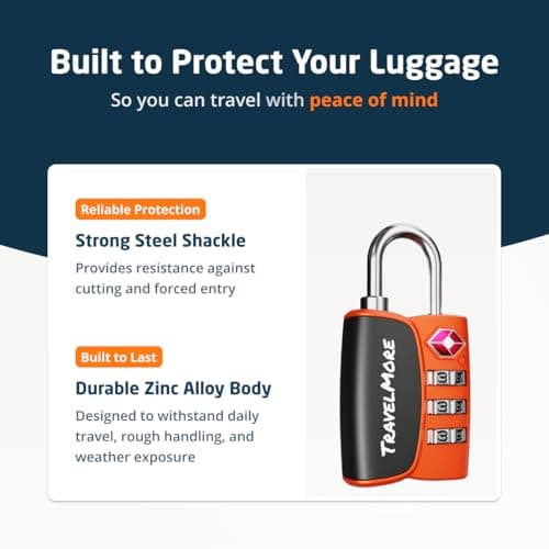 6-Pack TSA Approved 3-Digit Luggage Locks with Open Alert Indicator for Travel Suitcases & Baggage | Luggage Locks | TSA Locks | Orange — view 6