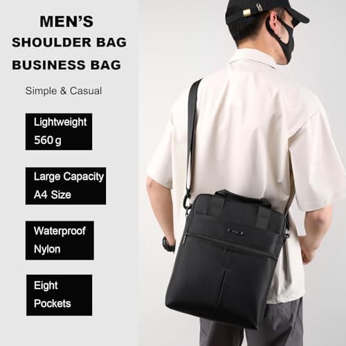 zhongningyifeng Men's 14-inch Laptop Shoulder Bag Nylon Messenger Bag Business Waterproof Casual Black Crossbody Bag for Work Travel Outdoor — view 2