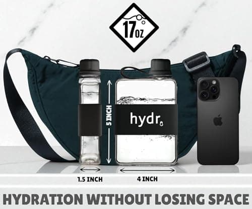 hydr Flat Water Bottle For Handbag & Flexible Cleaning Brush | 500ml Tritan BPA Free Slim Travel Water Bottle, small bottle for handbag (Nero Black) — view 4