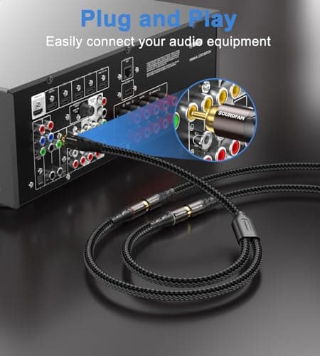 SOUNDFAM RCA Y Splitter RCA Cable 1 Male to 2 Female Gold-Plated Plug Subwoofer Splitter Stereo Y Adapter for Subwoofer, TV, CD Player, Home Theater-Black(1Feet/30cm) — view 5