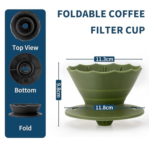 MERMOO YILAN Collapsible Coffee Dripper, Silicone Pour Over Coffee Filter Holder - Portable Reusable Foldable Coffee Maker Cone for 1~2 Cups, Travel, Camping, Gift (Green) — view 3