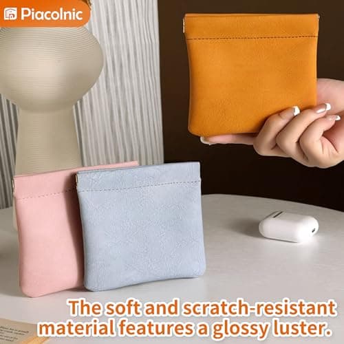 8Pcs Pocket Cosmetic Bag, 2 Size Small Makeup Bag for Purse, Squeeze Top Self-Closing Travel Mini Makeup Pouch for Women, Portable PVC Leather Small Storage Bag for Cosmetics Headphones Jewelry — view 5