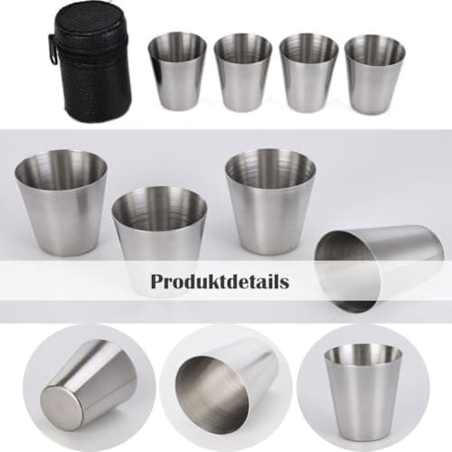 WTRYT Hip Flask Mug, Pack of 4, 30 ml Shot Cups with Leather Case, Small Stainless Steel Cups, Stackable Metal Cups, Portable Travel Mug, Stainless Steel Cups, Shot Glasses for Outdoor Picnic, Camping — view 3