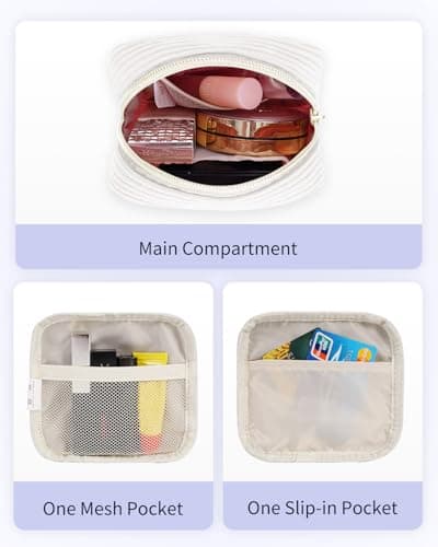 Wandering Nature Small Makeup Bag for Purse Zipper Cosmetic Bag for Women Pouch Travel Eco Vegan Leather Make Up Organizer for Toiletry Bag Water Resistant Gift Idea, Black, Corduroy Beige, Mini, — view 2