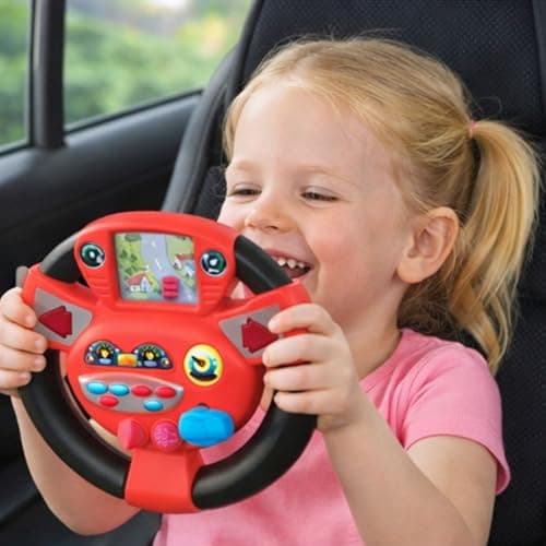 rightclick Interactive Car Controller for Toddlers – Portable Steering Wheel Toy for Backseat Travel. Fun Driving Games for Baby & 2 Year Old Boys (Red) — view 2