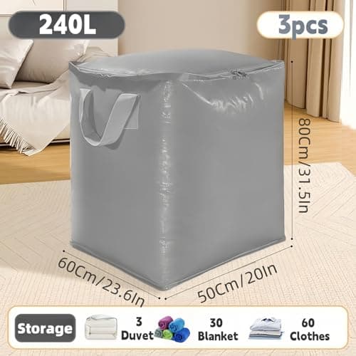 3-Pack 240l Large Moving Bags – Heavy Duty Waterproof Removal Bag with Double Zip Pulls,Ideal for Moving, College Dorms, Loft Storage, Camping,Toys or Holiday Decorations — view 3
