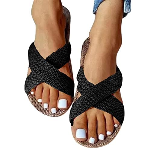 Women's Bohemian Rhinestone Flat Flip Flop Sandals with Foldable Design for Summer Casual Wear, Comfortable Slip-On Slippers for Beach and Daily Use (Black, 10) — view 4