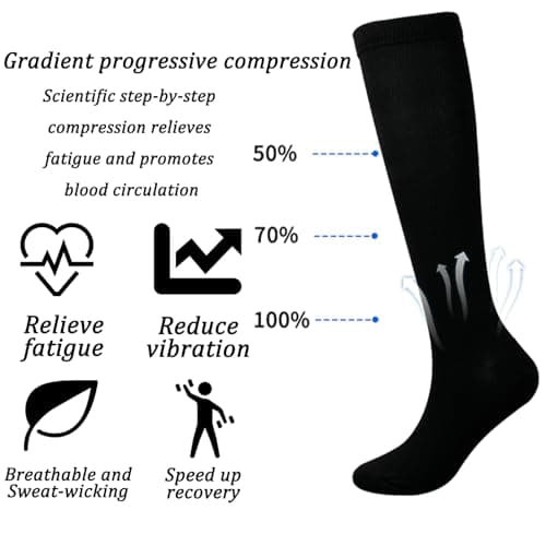 Compression Socks for Women & Men Travel Flight Compression Stocking Breathable Knee High Support Varicose Veins Socks for Athletic Running Maternity Pregnancy Nurses (Black+Black, S/M) — view 5