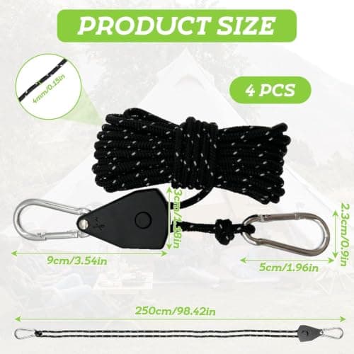 6 Pack Self Lock Camping Rope Tensioners with Reflective Rope — view 2