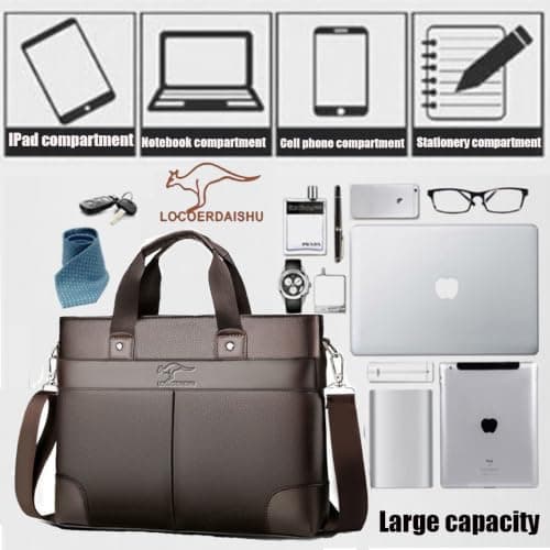 LOCOERDAISHU 15 Inch Laptop Briefcase Messenger Bag for Men Women, Waterproof Laptop Shoulder Bag, Business Laptop Crossbody Daypack for Office Work Travel Outdoor (Brown) — view 5