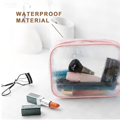 2 Pcs Clear Toiletry Bag, Pink Clear Wash Bags for Toiletries, PVC Waterproof Transparent Makeup Bags for Travel, Portable Transparent Cosmetic Bag for Men Women Luggage (Medium,Large) — view 6