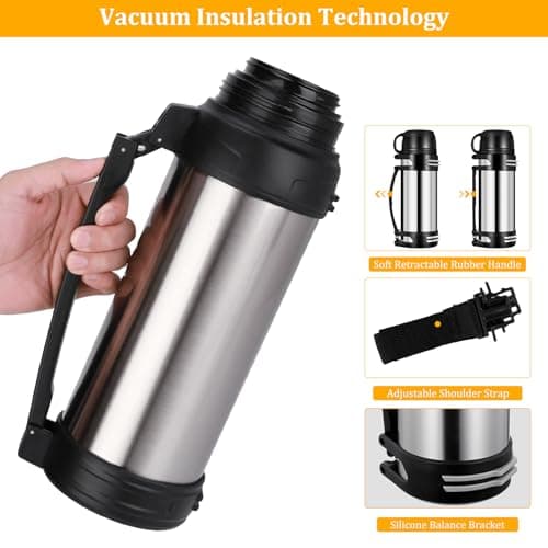 Flask for Hot Drinks, 2L Stainless Steel Vacuum Insulated Flask for Hot and Cold Drinks Coffee, Large Capacity Leakproof Hot Water Bottle with Telescopic Handle for Outdoor Travel Hiking Camping — view 6