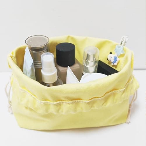 FIYUK Drawstring Cosmetic Bag, Makeup Bags Portable Pouch Organizer for Women's Travel Toiletries 7.3", Yellow — view 6